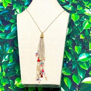EUC Loft Gold Tassel Gem Pendant Necklace
